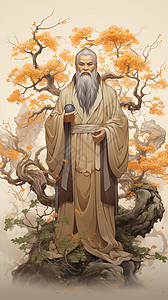 中国风长袍老人背景图片