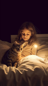 小女孩和一只猫图片