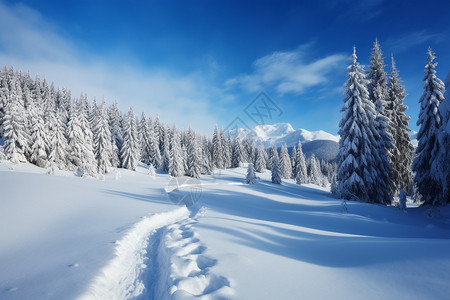 冬季雪山森林的美丽景观图片