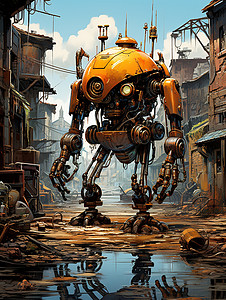 科技城市中的机器人背景图片