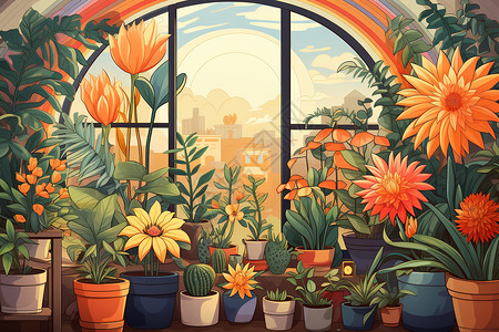 窗边的植物背景图片
