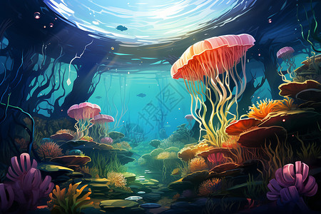 海底的珊瑚礁和生物背景图片
