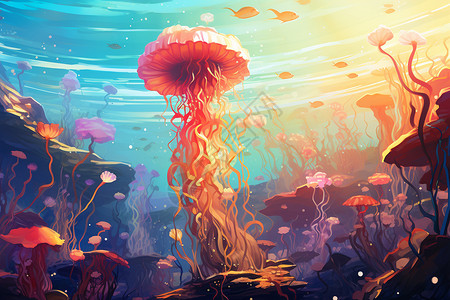 海底的生物水母背景图片