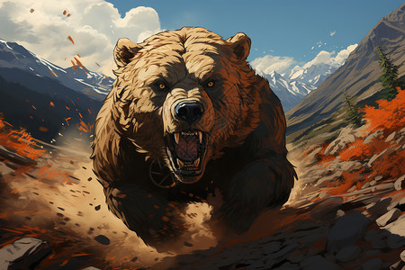 山脉中奔跑的熊图片