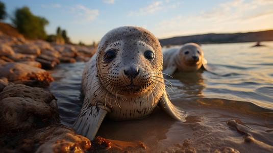 海滩上可爱的海豹背景图片