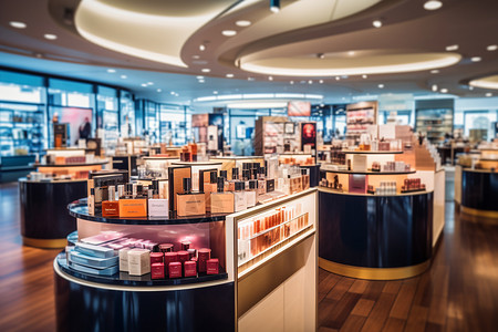 化妆品零售货架上的化妆品背景