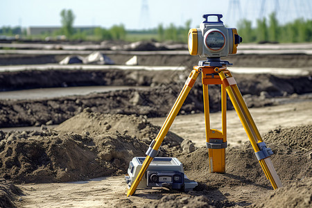 挖掘工具施工现场的测量工具背景