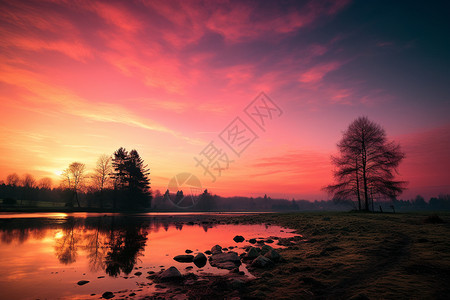 日落时的湖光山色图片