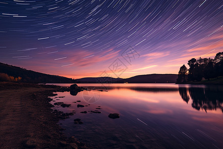 户外的湖泊和星河背景图片