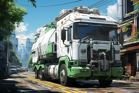 大卡车素材环保的垃圾处理卡车插画