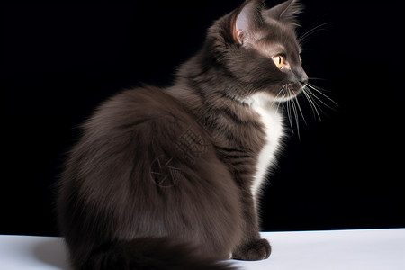 单手撑地的猫猫咪懒洋洋地坐在桌子上背景