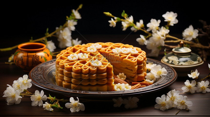 盘子里的美食月饼图片