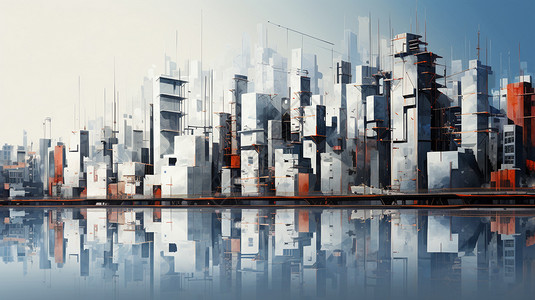 三维的海滨城市背景图片