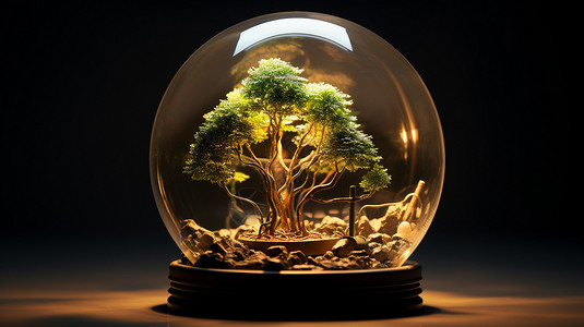 玻璃饰品玻璃球里的植物树木设计图片