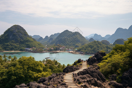 丘陵山地众山围绕的湖背景