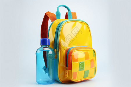 彩色双肩包漂亮的书包和水壶背景