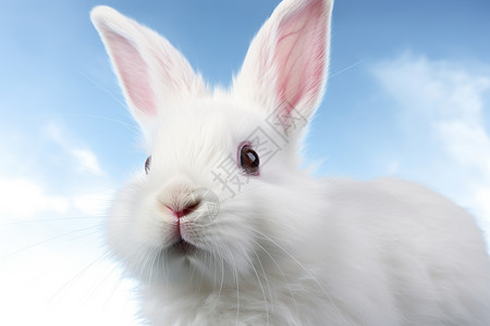 蓝天白云下的小白兔图片