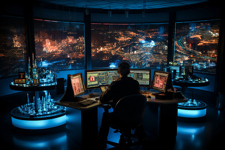 智能能源网络控制室中的操作员图片