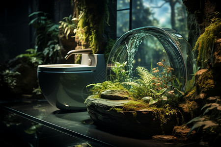 水缸植物自然环境中的节水洗手间设计图片