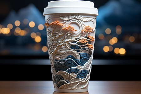 中国风的咖啡杯背景图片