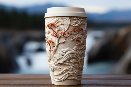 中式绘画风格的杯子背景图片