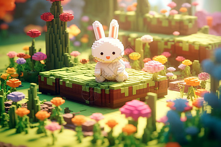 拿花朵小兔子可爱的玩具小兔子背景