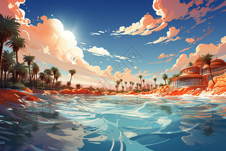 热带度假的游泳池插图图片