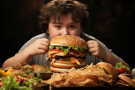 不健康饮食的小男孩高清图片