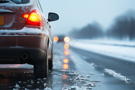 冬日车辆驶过积雪的道路高清图片