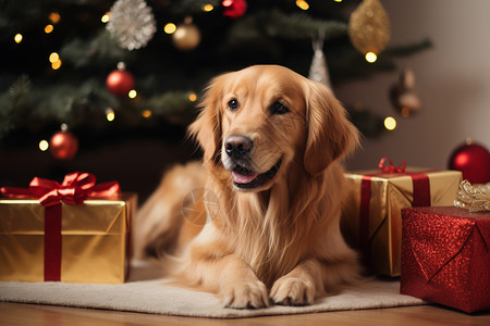 庆祝圣诞节的金毛犬背景图片