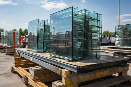 成品检测工厂堆放的成品玻璃背景