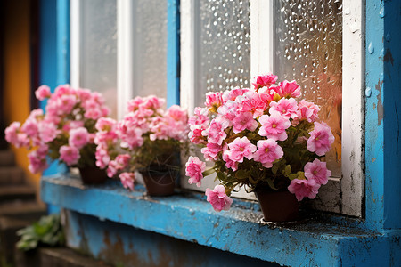 下雨天窗外的植物图片
