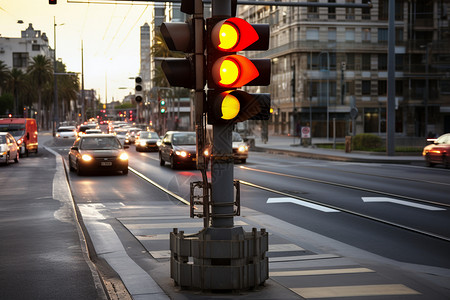 城市道路上的交通信号灯图片