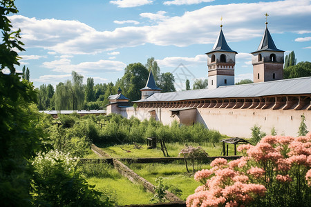 古典欧洲城堡的后花园背景图片