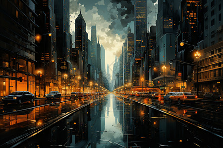 雨后的现代城市夜景图片