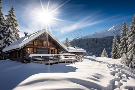 雪山木屋图片