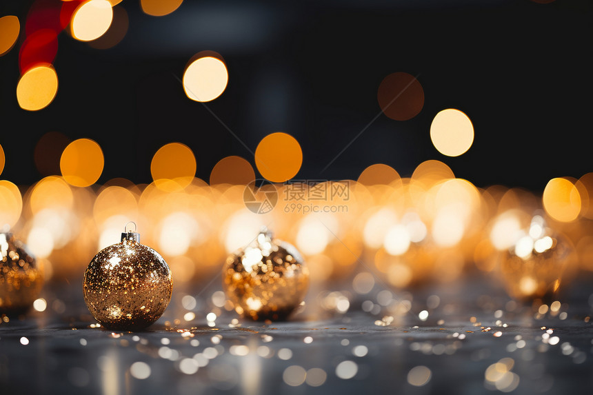 圣诞树的闪耀装饰球图片