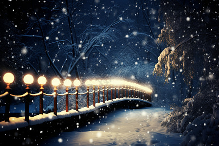 忠仑公园小路冬季雪夜寂静的公园设计图片