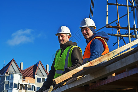 工地屋顶的建筑工人图片