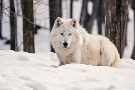 白狼在雪地上图片