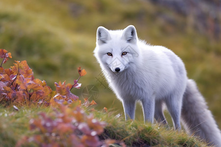 白狐素材白狐立于山巅背景