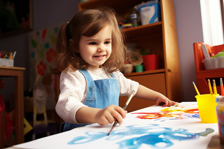幼儿园绘画课堂上的小女孩背景