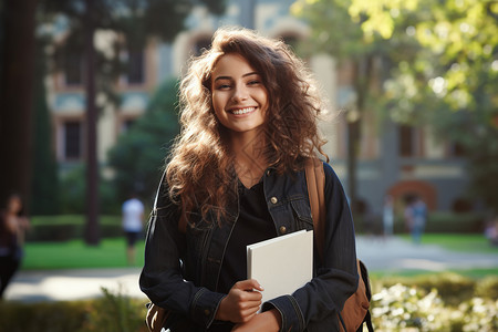 大学女生在校园里背景图片