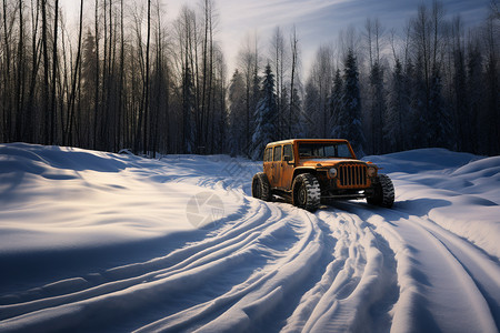雪地穿越穿越雪地的吉普车背景