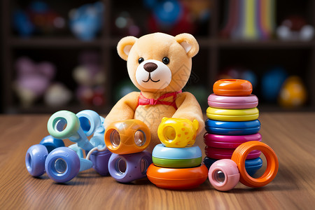 桌面上可爱的小熊玩具高清图片