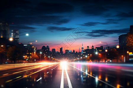 夜幕下繁华的城市道路图片