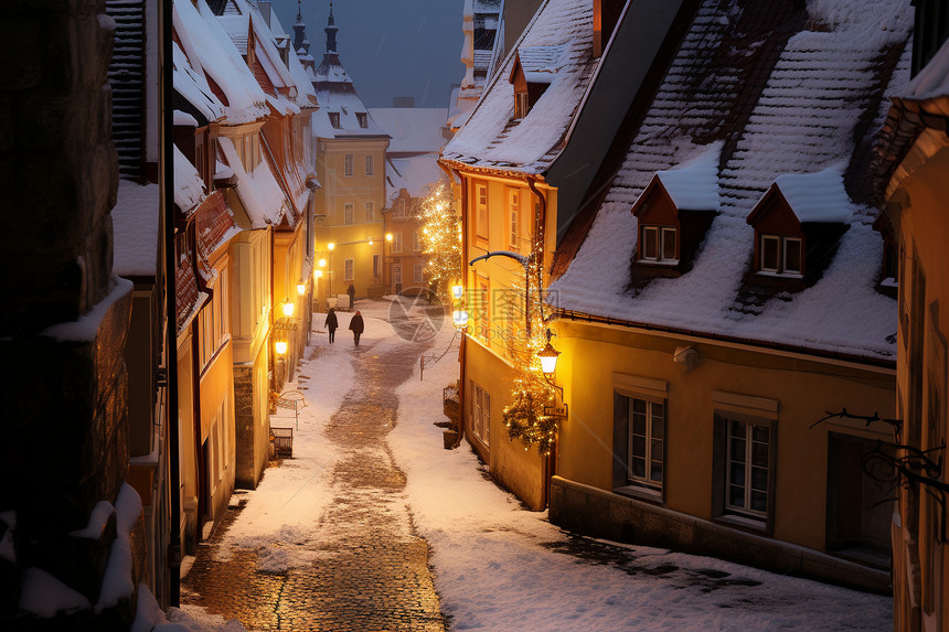 雪后的城镇街道图片