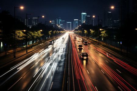 夜幕下繁忙的城市街道背景图片