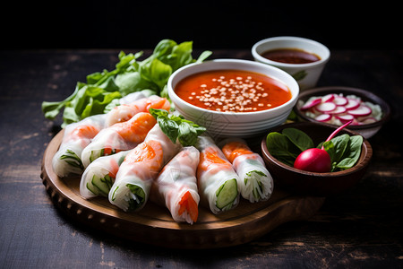 越南小吃美味的越南春卷背景