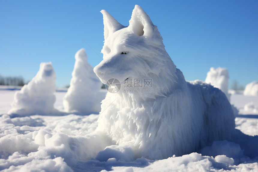 冬日雪地里的冰雕图片